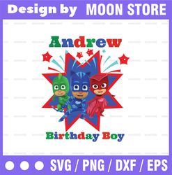 Personalized Name, Birthday Boy PJ Masks PNG Iron On Transfer Personalized DIY MommyDaddy Birthday Girl Party Printables