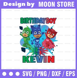 Personalized Name And Ages, Birthday Boy PJ Masks PNG Iron On Transfer, Personalized DIY, Birthday Girl Party Printables