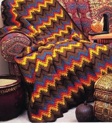 Vintage Afghan crochet pattern, Afghan knitted blanket. Southwest Afghan Ripples, Incredibly Beautiful Afghan PDF