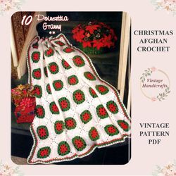 afghan crochet vintage pattern pdf christmas afghan crochet digital instructions poinsettia granny crochet blanket