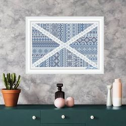 Cross stitch pattern national flag Scotland ornament monochrome blue country counted crossstitch patterns Download PDF