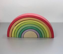 Length 10In. Varicolored rainbow of 8 element. Beech wood toy Puzzle for toddler