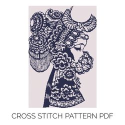 traditional art ethnic girl cross stitch pattern | counted cross stitch pattern | cross stitch pdf