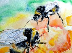 Bumblebee Painting Original Art Bee Watercolor Daisy Artwork Honeybee Wall Art