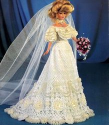 crochet pattern PDF-early 20th century Fashion-doll Barbie- Victorian Lace Bridal Gown-vintage pattern-Doll dress