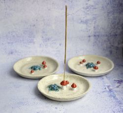 Mushroom and frog incense holder ceramic, handmade polka dot incense burner, goblincore ceramics, cottagecore/