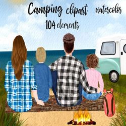 Camping clipart: "FAMILY CAMPING CLIPART" People outdoor Travel trailer Outdoor clipart Customizable clipart Travel clip