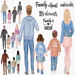 Family clipart: "PARENTS AND KIDS" Dad Mom Children Family People Siblings clipart Watercolor people Family Mug designs
