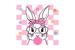 Cute Bunny With Bandana Glasses Bubblegum SVG, Rabbit Bandana Glasses Files