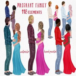 Pregnancy Clipart: "PREGNANT COUPLE CLIPART" Pregnant Girl Clipart Husband and Wife Diy Maternity clipart Baby Shower cl