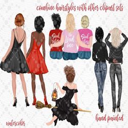 Hairstyles clipart: "FEMALE HAIRSTYLES" Custom hairstyles Long hair Bun hairstyles Bride hairstyles Watercolor clipart F