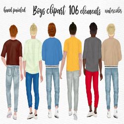 Male clipart: "TEENAGE BOYS CLIPART" Guys clipart Modern Male clipart Customizable Clipart Boyfriend Custom Portrait Cus
