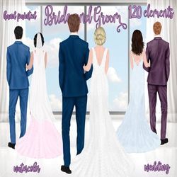 Bride and Groom clipart: "WEDDING CLIPART" Wedding dress Men in suit Groomsman clipart Bride Illustration Bridal gowns c