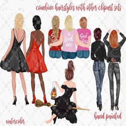 Hairstyles clipart: "FEMALE HAIRSTYLES" Custom hairstyles Long hair Bun hairstyles Bride hairstyles Watercolor clipart F