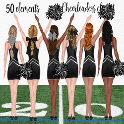 Cheerleaders Clipart: "GIRLS CLIPART" Watercolor Girls Best Friends Sports Team Clip Art Planner Girl Clipart Custom Hai