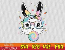 Cute Bunny With Tie Dye Glasses Bubblegum Easter Day Svg, Eps, Png, Dxf, Digital Download