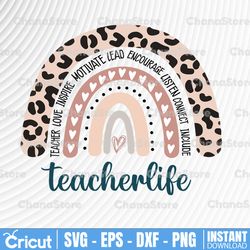 Teacher Life Leopard Rainbow PNG File, Teacher Leopard Rainbow, Teacher Love Inspire Motivate Lead Encourage PNG