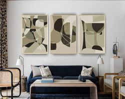 Abstract Modern Art Set of 3 Print Green Gray Wall Art Large Art Abstract Painting Geometric Poster Downloadable Prints