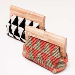Crochet pattern Kiss Lock clutch Crochet clasp purse English Video Tutorial PDF pattern Jacquard bag with a snap
