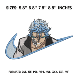 Grimmjow Embroidery Design File, Bleach Anime Embroidery, Machine embroidery pattern. Nike Anime Pes Design Brother