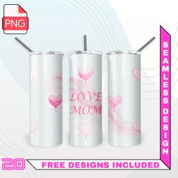 Love MOM Hearts Tumbler Wrap Seamless Designs - Skinny Tumbler 20oz Design PNG