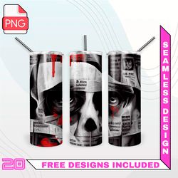 Scary Newspaper with a Skull Tumbler Wrap Seamless Designs - Skinny Tumbler 20oz Design PNG