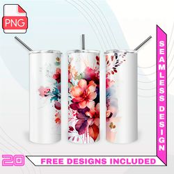 Painted Floral Tumbler Wrap Seamless Designs - Skinny Tumbler 20oz Design PNG