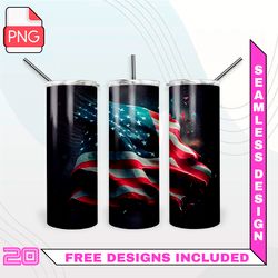 American Flag Tumbler Wrap Seamless Designs - Skinny Tumbler 20oz Design PNG