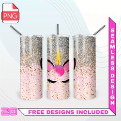 Glitter Unicorn Tumbler Wrap Seamless Designs - Skinny Tumbler 20oz Design PNG