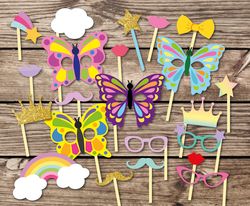 Butterfly Party, Photo Booth Props, Butterfly, Printable Party Props, Summer Photobooth Props, Rainbow