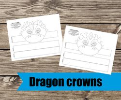 Dragon crown, Dragon birthday crown, Dragon colouring, crown, coloring crown, dragon party mask, Printable crown, print