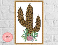 Cross Stitch Pattern, Leopard Cactus With Succulent,Pdf ,Instant Download,Colorful Flower,Succulents,Animal Print