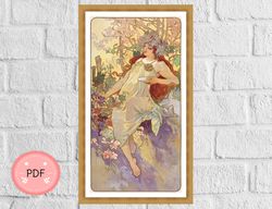 Cross Stitch Pattern, Autumn By Alphonse Mucha ,Instant Download,Full Coverage,Art Nouveau,Four Seasons,Full Coverage