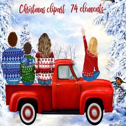 Christmas Red Truck clipart: "CHRISTMAS FAMILY PNG" Christmas Mug design Customizable clipart Matching sweaters Christma