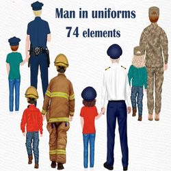 Men in uniform clipart: "DAD HERO CLIPART" Solider clipart Policeman clipart Pilot clipart Firefighter clipart Father an