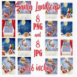 Christmas Santa background: "FLYING SANTA" Santa on Roof Mug Design Diy Christmas card Santa in Chimney Christmas clipar