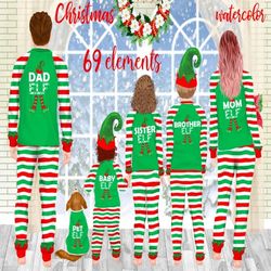 Christmas family clipart: "MATCHING PAJAMAS" Elf Team pajamas Family Christmas Parents and Kids Xmas landscape Family mu