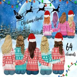 Christmas Girls Clipart: "BEST FRIEND CLIPART" Christmas Mug design Customizable clipart Bff clipart Matching sweaters C