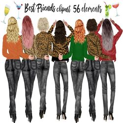 Best Friends Clipart: "ANIMAL PRINT GIRLS" Bff clipart Customizable clipart Leopard print Soul Sisters Bridesmaid gift M