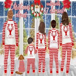 Christmas family clipart: "FAMILY CLIPART" Matching pajamas Family Christmas Parents and Kids Oh Deer sublimation Winter