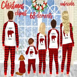 "Christmas family clipart: ""MATCHING PAJAMAS"" Buffalo Plaid pajamas Family Christmas Parents and Kids Xmas landscape F