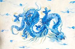 oil painting with blue dragon  Abstract art Dragon painting Galainart Interior art Big canvas Wall Decor Art gift ideas