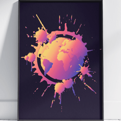 Abstract Splatter Wall Art  Colorful Planet Painting by Stainles