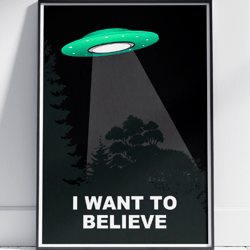 I Want to Believe Poster UFO Painting Flying Saucers Wall Art by Stainles