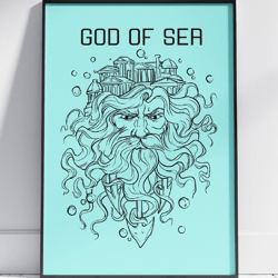 Greek God of Sea Poseidon Wall Art  God of Water Painting by Stainles