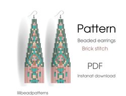 Beaded earrings PATTERN for brick stitch with fringe - Folk print - Instant download