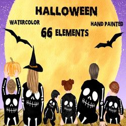 Halloween Family clipart: "FAMILY CLIPART" Family pajamas Kids in costumes Bones costumes Halloween Mug Fall clipart Cus