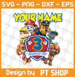Personalized Dog Patrol Birthday Boy Png, Paw Dog Patrol Png, Custom Named Age Birthday Girl PNG Download Gift for Kids