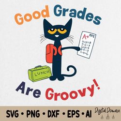Good Grades Are Groovy Svg, Back To School Svg, Crayon Teacher Team Svg, Blue Cat Svg