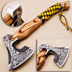 Custom Hand Forged Carbon Steel Viking Axe: The Ultimate Camping Hatchet, Throwing Tomahawk, and Gift Idea